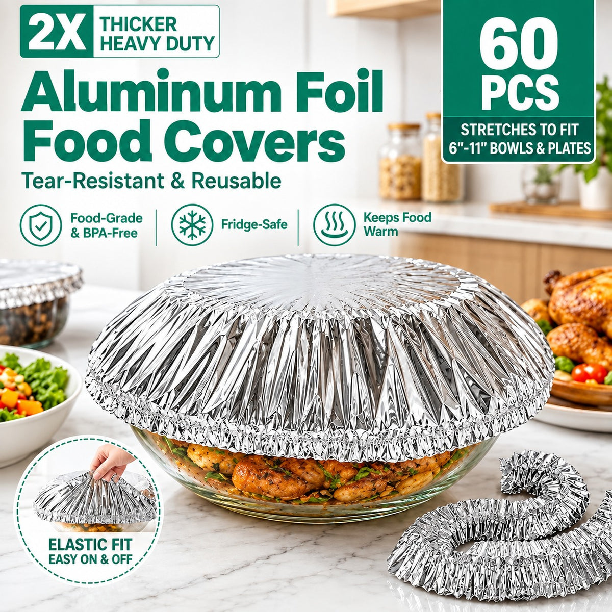 60 Pieces – Reusable Heat-Retaining Aluminium Food Covers